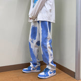 Men Jeans Tie-Dyed Jeans Summer Loose Thin Straight Wide Leg Pants
